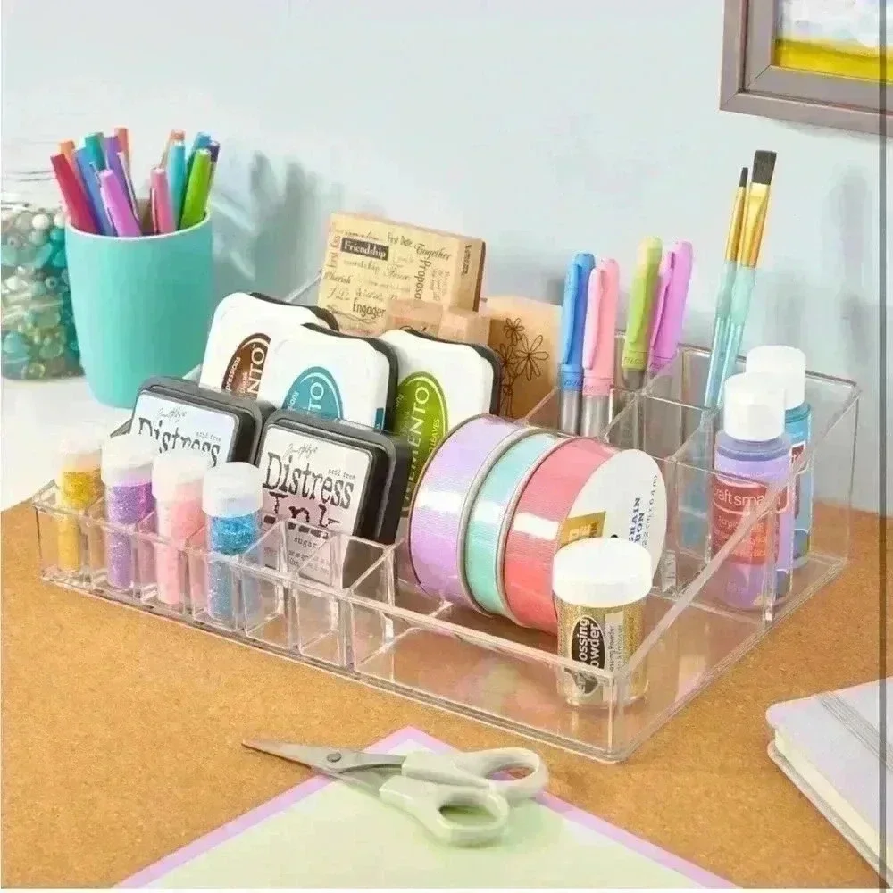 Audrey Clear Vanity Makeup Organizer | 15-Compartment Holder for Beauty Supplies